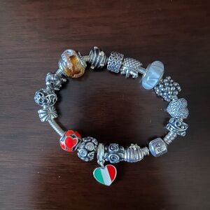 Pandora Silver Charm Bracelet with Multicolor Beads
